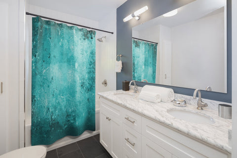 Image of Rustic Aqua Grunge Shower Curtains, Water Proof Bath Decor | Spa | Bathroom