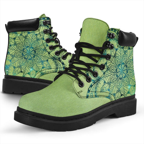 Image of Sage Green Mandala Suede Boots, All Season Boots,Vegan ,Casual Wear Leather,Rain Boots,Leather Boots Women,Women Girl Gift,Handmade Boots
