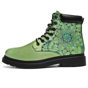 Sage Green Mandala Suede Boots, All Season Boots,Vegan ,Casual Wear Leather,Rain Boots,Leather Boots Women,Women Girl Gift,Handmade Boots