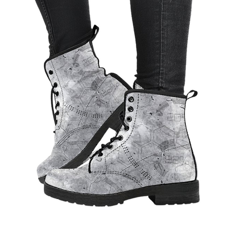 Image of Futuristic Schematic Vegan Leather Boots, Women's Handcrafted Shoes, Cosmos Sky Galaxy Leather Boots Women