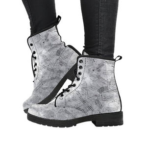 Futuristic Schematic Vegan Leather Boots, Women's Handcrafted Shoes, Cosmos Sky Galaxy Leather Boots Women