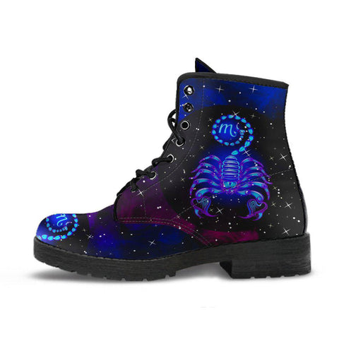 Image of Handmade Women’s Vegan Leather Boots - Blue Scorpion Scorpio Zodiac Astrology - Cosmos Sky Galaxy - Leather Shoes