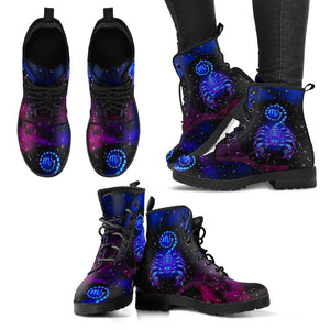 Handmade Women’s Vegan Leather Boots - Blue Scorpion Scorpio Zodiac Astrology - Cosmos Sky Galaxy - Leather Shoes