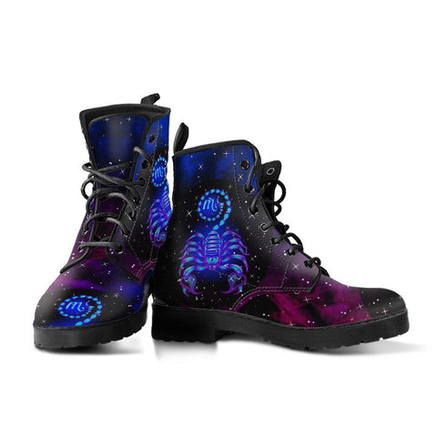 Handmade Women’s Vegan Leather Boots - Blue Scorpion Scorpio Zodiac Astrology - Cosmos Sky Galaxy - Leather Shoes