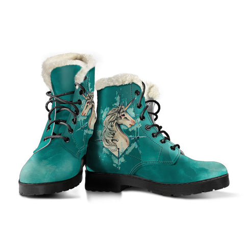 Image of Sea Green Unicorn Combat Style Boots, Classic Boot, Custom Boots,Boho Chic boots,Spiritual ,Comfortable Boots,Decor Womens Boots