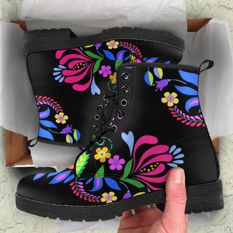 Image of Blue Tribal Aztec Boho Women's Vegan Leather Boots, Winter Rainbow