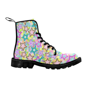 Seamless Star Multicolor Pattern Womens Lolita Combat Boots,Hand Crafted
