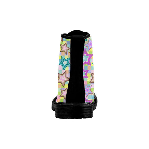 Image of Seamless Star Multicolor Pattern Womens Lolita Combat Boots,Hand Crafted