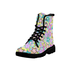 Seamless Star Multicolor Pattern Womens Lolita Combat Boots,Hand Crafted