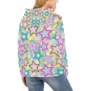 Seamless Star Multicolor Womens Colorful Feathers, Bright Colorful, Floral, Hippie, Hoodie