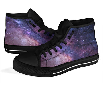 Galaxy Galactic Women's High,Top Canvas Shoes, Vibrant Cosmic Festival