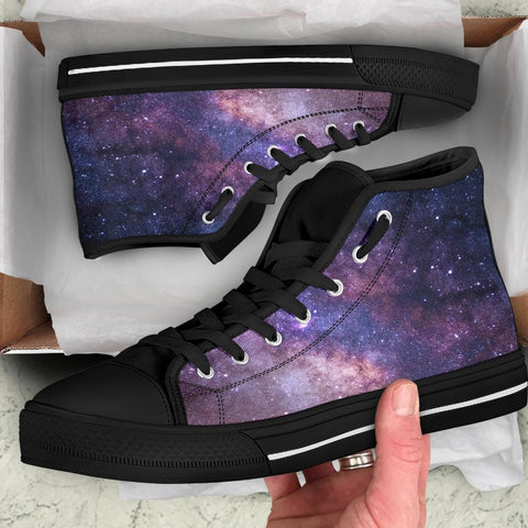 Image of Galaxy Galactic Women's High,Top Canvas Shoes, Vibrant Cosmic Festival