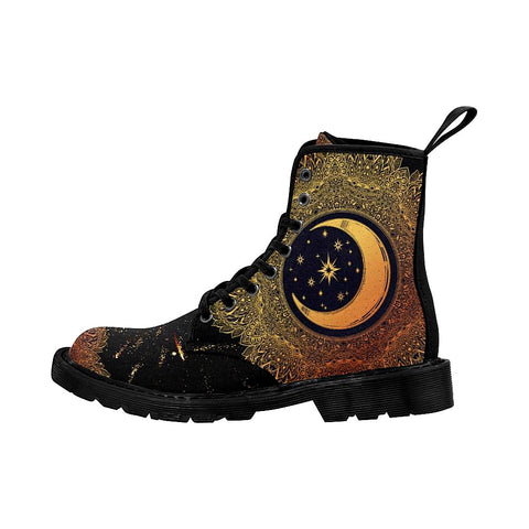Image of Shooting Start Golden Moon Crest Womens Boots, Rain Boots,Hippie,Combat Style Boots,Emo Punk Boots