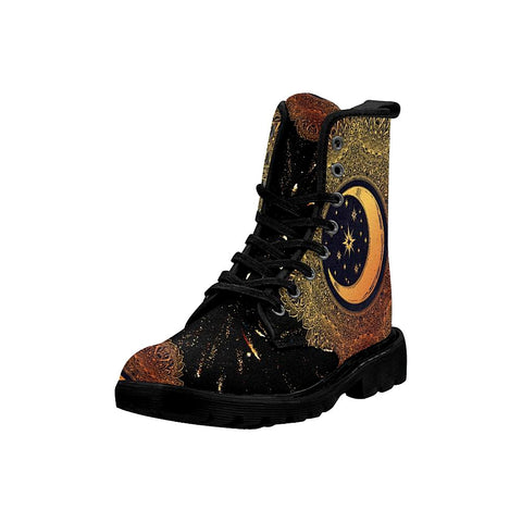 Image of Shooting Start Golden Moon Crest Womens Boots, Rain Boots,Hippie,Combat Style Boots,Emo Punk Boots