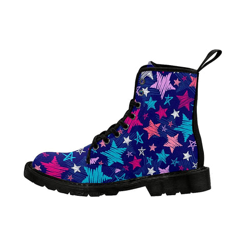 Image of Sketchy Stars Multicolor Pattern Womens.Lolita Combat Boots,Hand Crafted