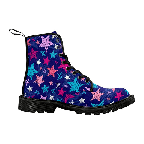 Image of Sketchy Stars Multicolor Pattern Womens.Lolita Combat Boots,Hand Crafted