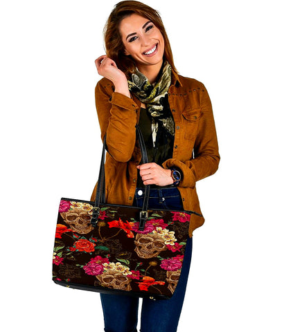 Image of Skull And Rose Tote Bag,Multi Colored,Bright,Rucksack,Book Bag,Gift Bag,Leather Bag,Leather Tote Bag Women Bag,Everyday Bag,Handbag
