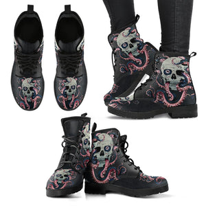 Skull with Octopus Tentacles Boho Chic Vegan Leather Boots for Women,
