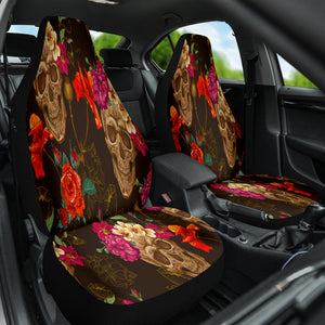 Skull Flowers Car Seat Covers, Edgy Front Seat Protectors, 2pc Auto Accessories,