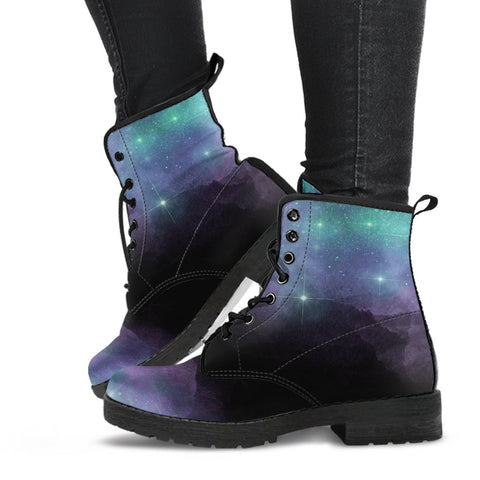 Image of Galactic Sky Universe, Vegan Leather Women's Boots, Starry Moon Design, Lace,Up