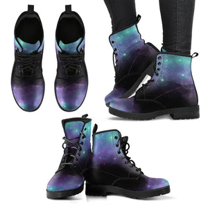 Galactic Sky Universe, Vegan Leather Women's Boots, Starry Moon Design, Lace,Up