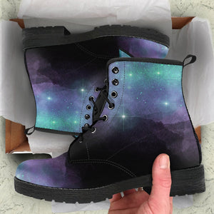 Galactic Sky Universe, Vegan Leather Women's Boots, Starry Moon Design, Lace,Up