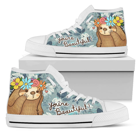 Image of Sloth Women's High Top Shoes, Hippie, Multi Colored, High Tops Sneaker, Streetwear, High Quality,Handmade Crafted, Canvas Shoes,Boho,