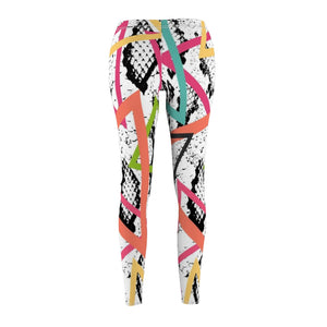 Snake Animal Print Abstract Colorful Lines Women's Cut & Sew Casual Leggings,
