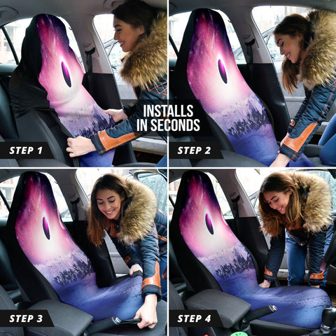 Image of Cosmic Dreamcatcher Car Seat Covers, Snowy Mountains Nebula Galaxy, Custom Front
