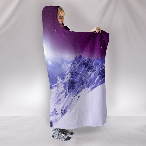 Image of Snowy Mountain Land And Sky Blanket,Sherpa Blanket,Bright Colorful, Hooded Blanket,Blanket Hood,Soft Blanket,Hippie Hooded Colorful Throw