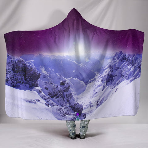 Image of Snowy Mountain Land And Sky Blanket,Sherpa Blanket,Bright Colorful, Hooded Blanket,Blanket Hood,Soft Blanket,Hippie Hooded Colorful Throw