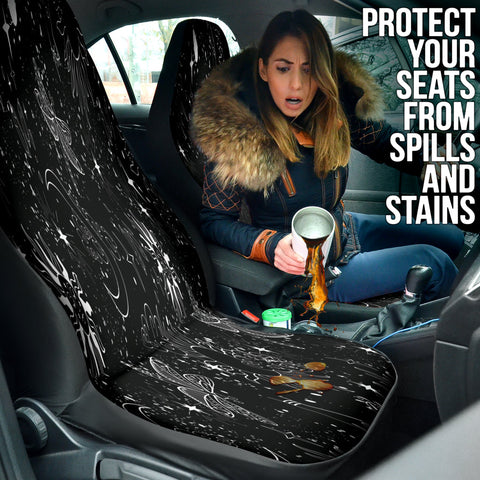 Image of Stellar Car Seat Covers, Cosmic Universe and Star Pattern, Vehicle Front