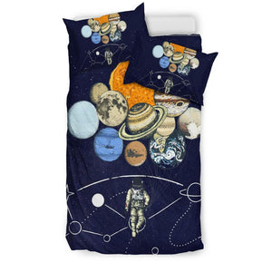 Spaceman Balloon Planets Galaxy Printed Duvet Cover, Bedding Set, Doona Cover, Dorm Room College, Bedding Coverlet, Twin Duvet Cover