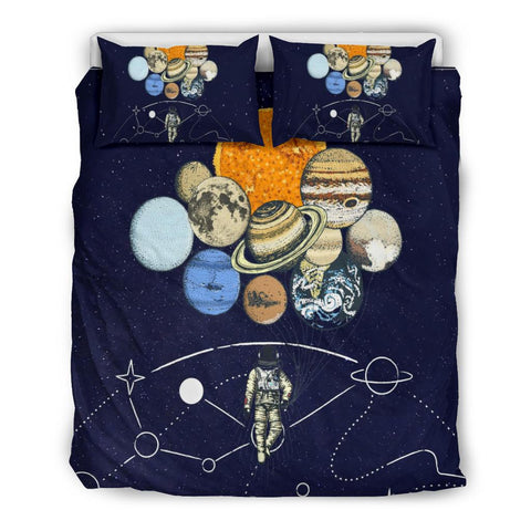 Image of Spaceman Balloon Planets Galaxy Printed Duvet Cover, Bedding Set, Doona Cover, Dorm Room College, Bedding Coverlet, Twin Duvet Cover