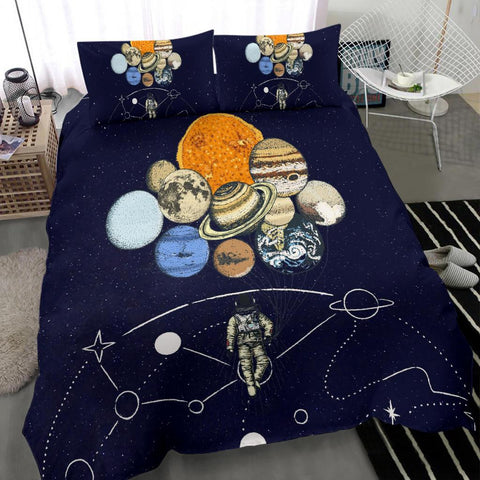 Image of Spaceman Balloon Planets Galaxy Printed Duvet Cover, Bedding Set, Doona Cover, Dorm Room College, Bedding Coverlet, Twin Duvet Cover