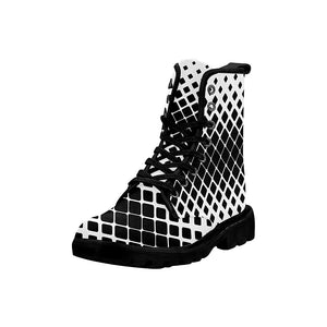 Square Black and White Womens boots Car Combat Style Boots, Lolita Combat Boots, Hand Crafted