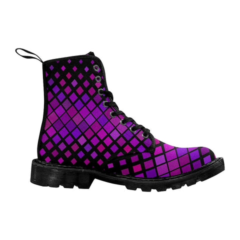 Image of Square Purple Womens boots Car Combat Style Boots, Lolita Combat Boots, Hand Crafted, Multi Colored