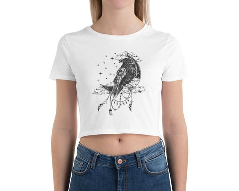 Image of Starry Raven Moon Women’S Crop Tee, Fashion Style Cute crop top, casual outfit,