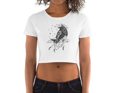 Starry Raven Moon Women’S Crop Tee, Fashion Style Cute crop top, casual outfit,