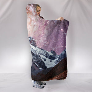 Starry Sky Snow Capped Mountains Hooded blanket,Blanket with Hood,Soft Blanket,Hippie Hooded Colorful Throw,Vibrant Pattern Blanket