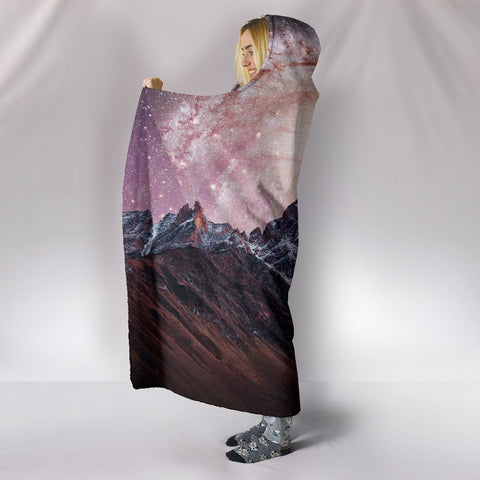 Image of Starry Sky Snow Capped Mountains Hooded blanket,Blanket with Hood,Soft Blanket,Hippie Hooded Colorful Throw,Vibrant Pattern Blanket