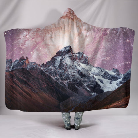 Image of Starry Sky Snow Capped Mountains Hooded blanket,Blanket with Hood,Soft Blanket,Hippie Hooded Colorful Throw,Vibrant Pattern Blanket