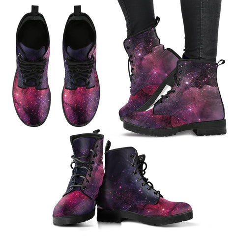 Image of Moon and Stars Galaxy, Vegan Leather Women's Boots, Lace-Up Boho Hippie Style, Mandala Ankle Design