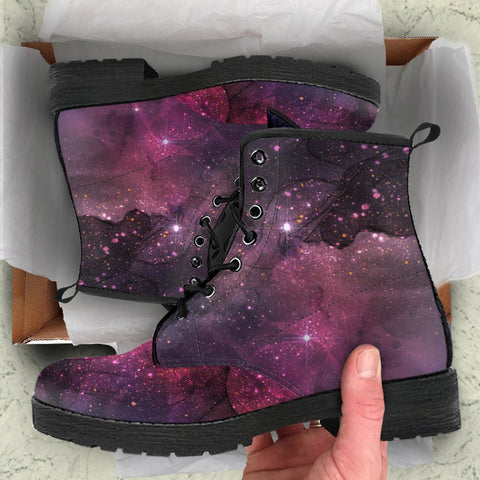 Image of Moon and Stars Galaxy, Vegan Leather Women's Boots, Lace,Up Boho Hippie Style,