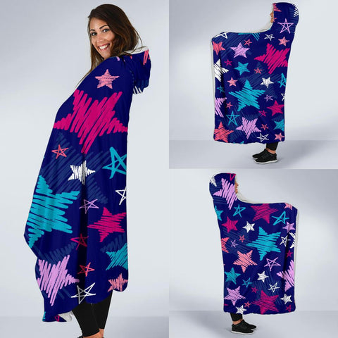 Image of Stars Hooded blanket,Blanket with Hood,Soft Blanket,Hippie Hooded Blanket,Sherpa Blanket,Bright Colorful, Colorful Throw,Vibrant Pattern