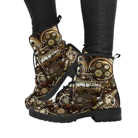 Image of Steampunk Mechanical, Women's Leather Boots, Vegan Ankle Boots, Lace Up