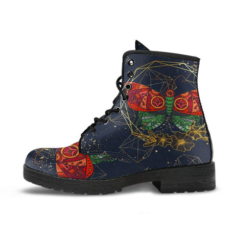 Image of Women's Red Butterflies Floral Vegan Leather Boots , Handcrafted, Leather Ankle,