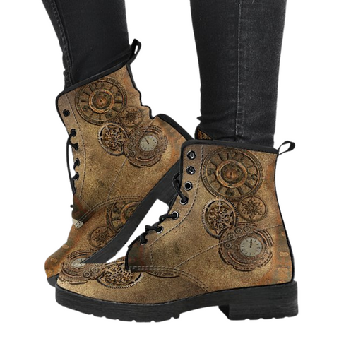 Image of Steampunk Rustic Brown Vegan Leather Boots for Women, , Classic