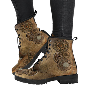 Steampunk Rustic Brown Vegan Leather Boots for Women, , Classic