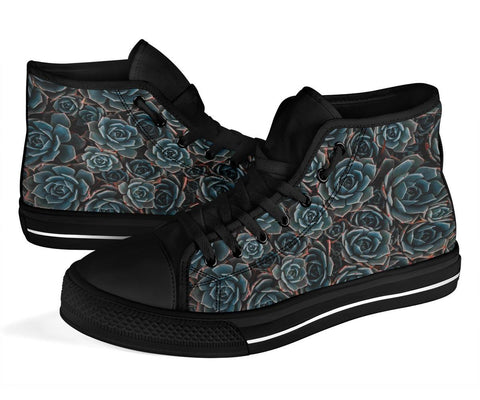 Image of Floral Succulent Women's High,Top Canvas Shoes, Vibrant Festival Sneakers,